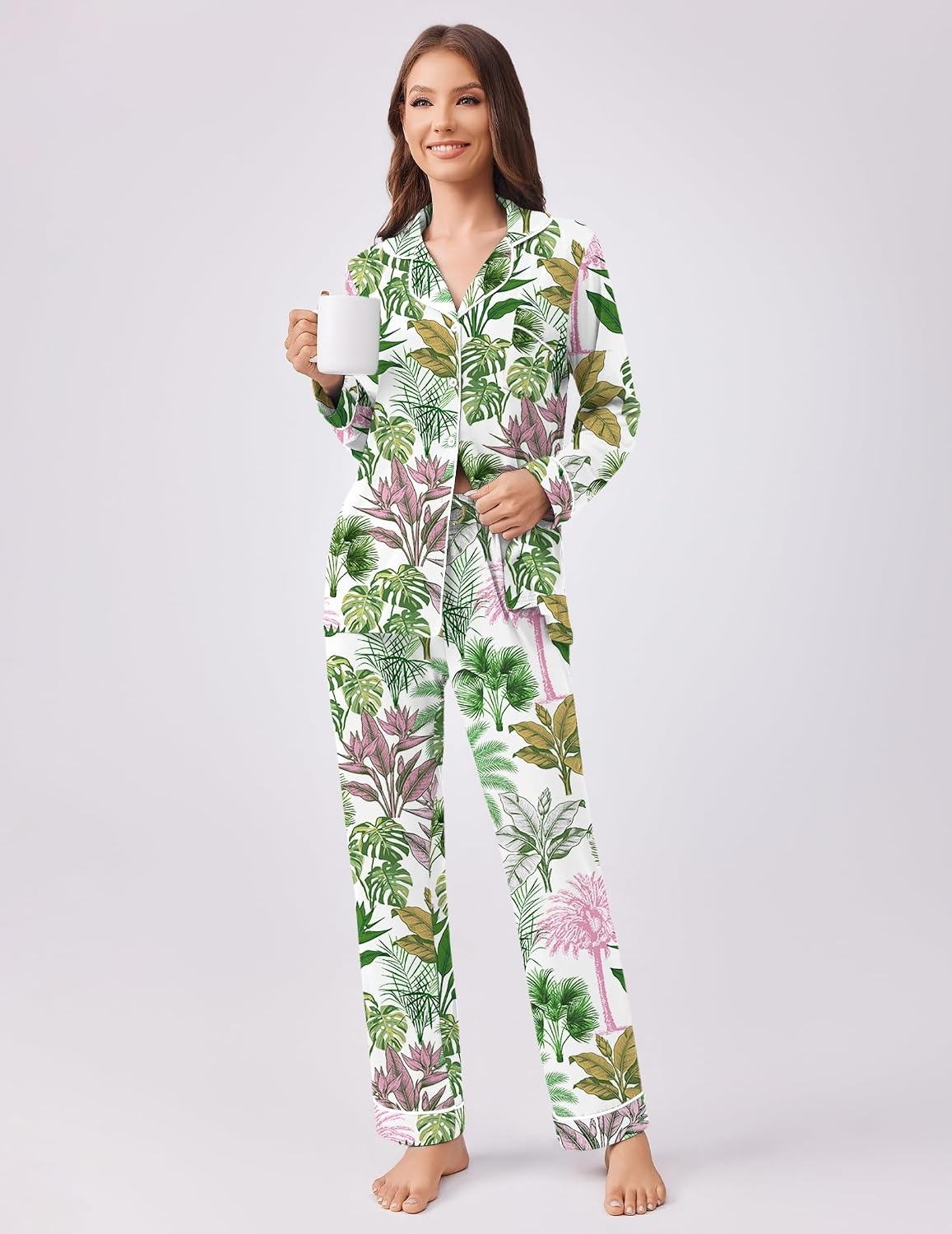 image:imageEkouaer Womens Pajamas Set Button Down Long Sleeve Top amp Pants Lounge SetsTree