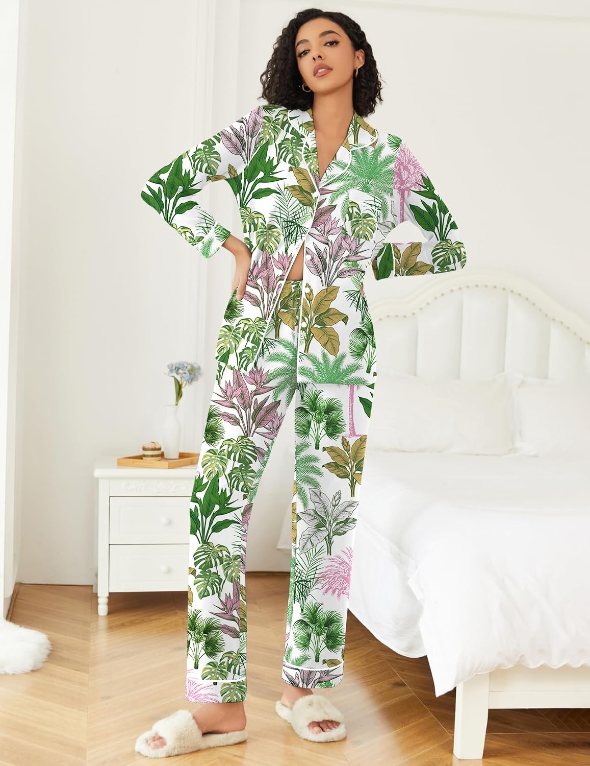 image:imageEkouaer Womens Pajamas Set Button Down Long Sleeve Top amp Pants Lounge SetsTree