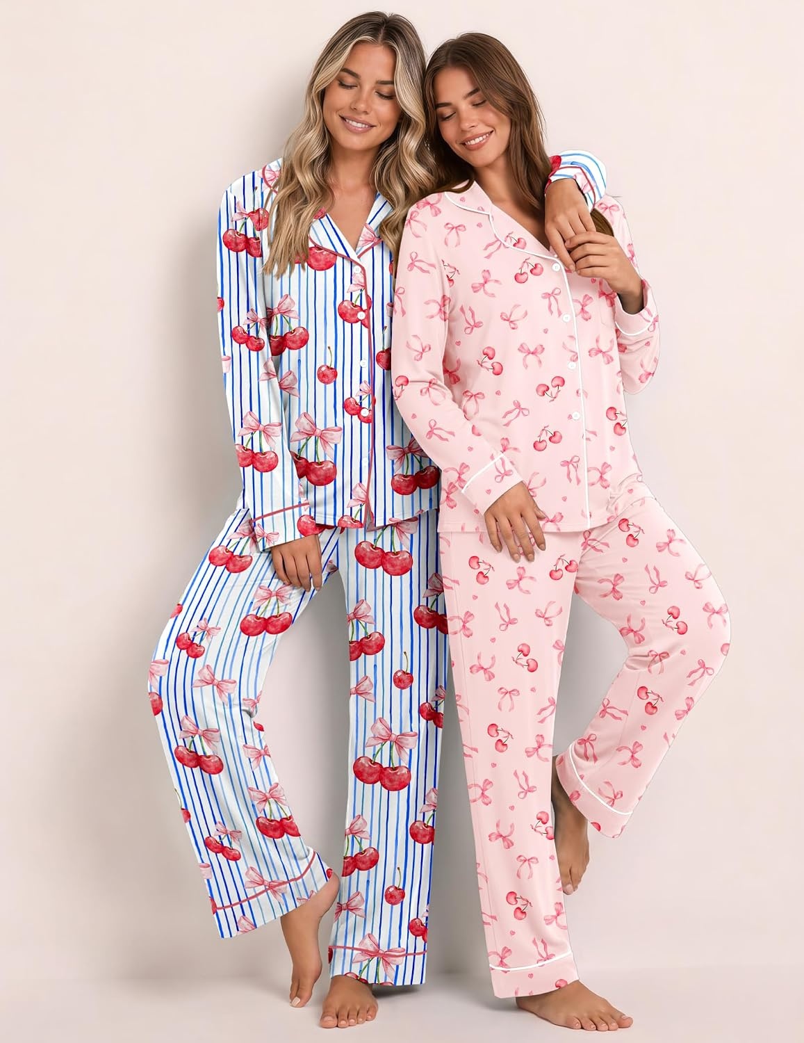 image:imageEkouaer Womens Pajamas Set Button Up Pjs Sleepwear Lounge SetsBow Tie