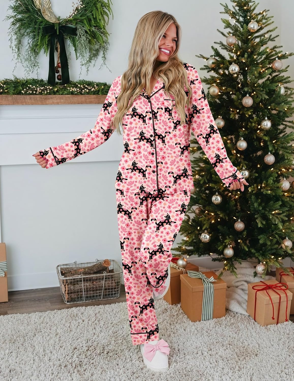 image:imageEkouaer Womens Pajamas Set Button Up Pjs Sleepwear Lounge SetsCat