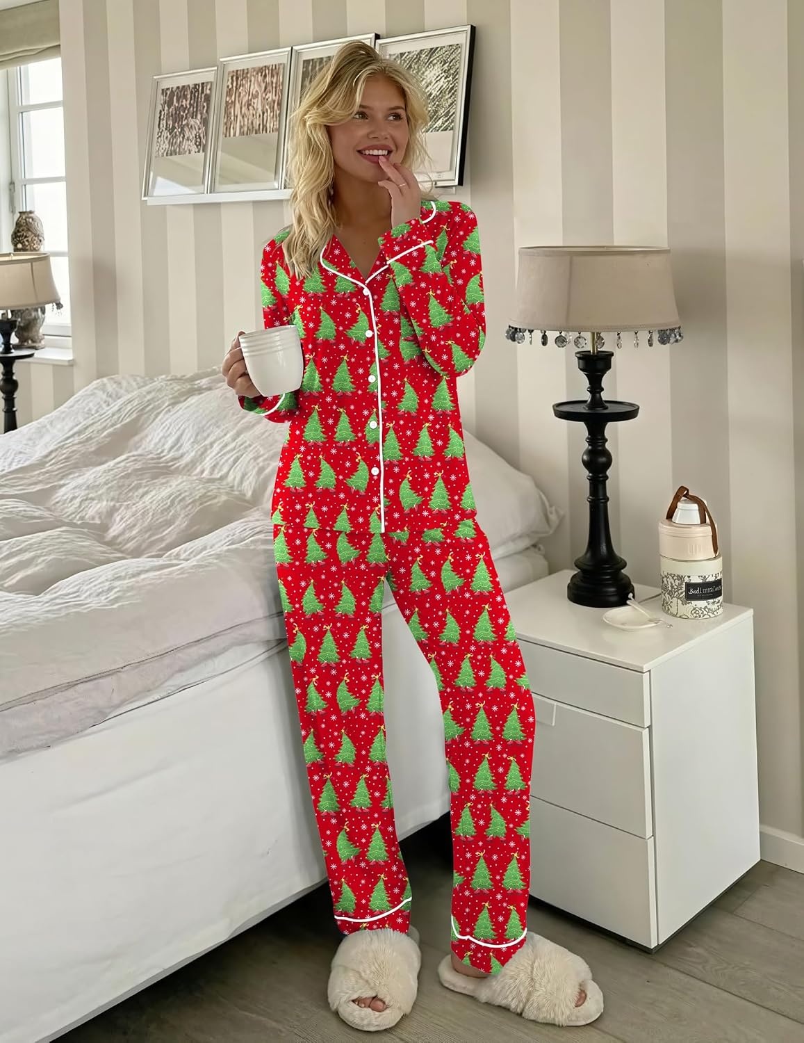 image:imageEkouaer Womens Pajamas Set Button Up Pjs Sleepwear Lounge SetsDancing Tree