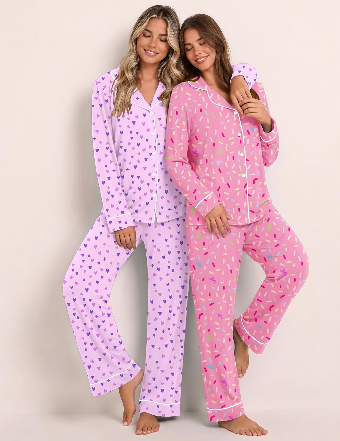 image:imageEkouaer Womens Pajamas Set Button Up Pjs Sleepwear Lounge SetsPink Ribbons