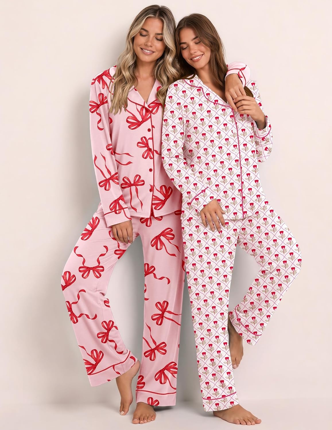 image:imageEkouaer Womens Pajamas Set Button Up Pjs Sleepwear Lounge SetsSmall Flowers