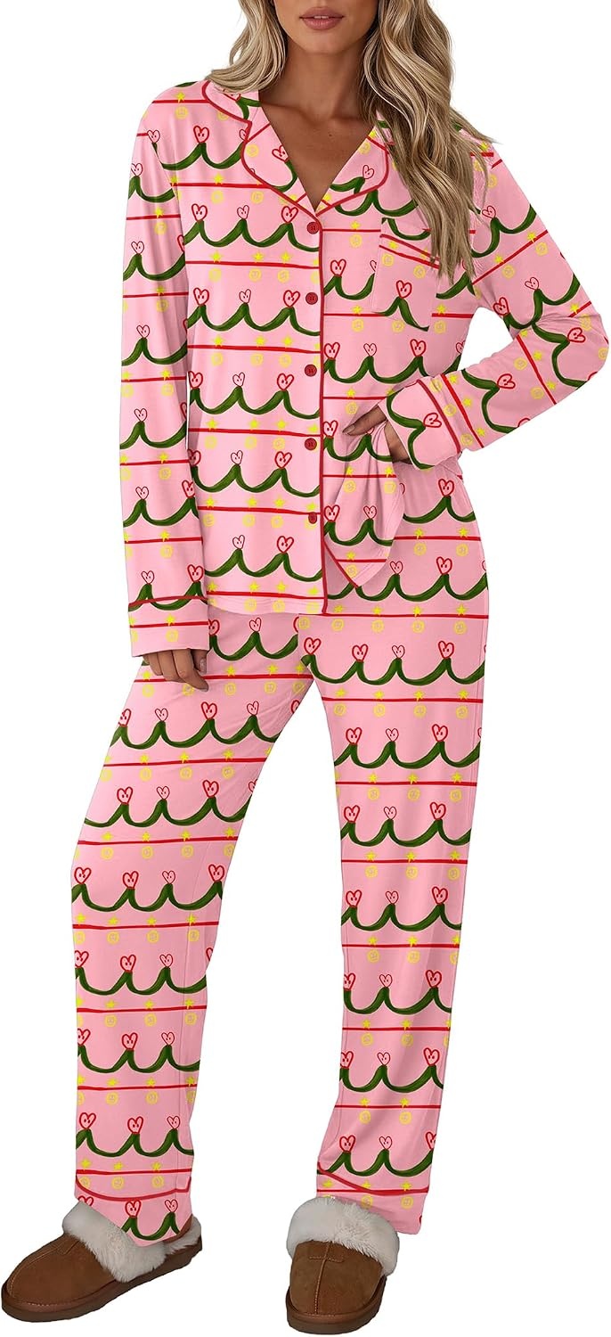 image:imageEkouaer Womens Pajamas Set Button Up Pjs Sleepwear Lounge SetsSmiling Face