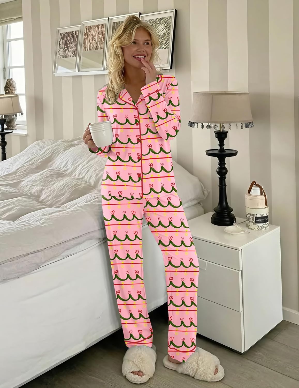 image:imageEkouaer Womens Pajamas Set Button Up Pjs Sleepwear Lounge SetsSmiling Face