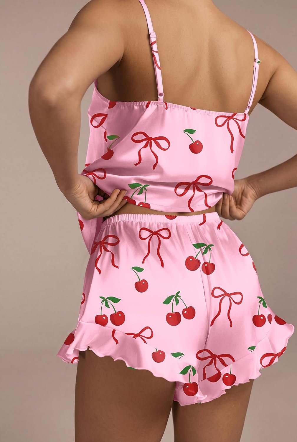 image:imageEkouaer Womens Satin Pajamas Sets Silk Cami Lingerie Pjs SleepwearPink Cherry