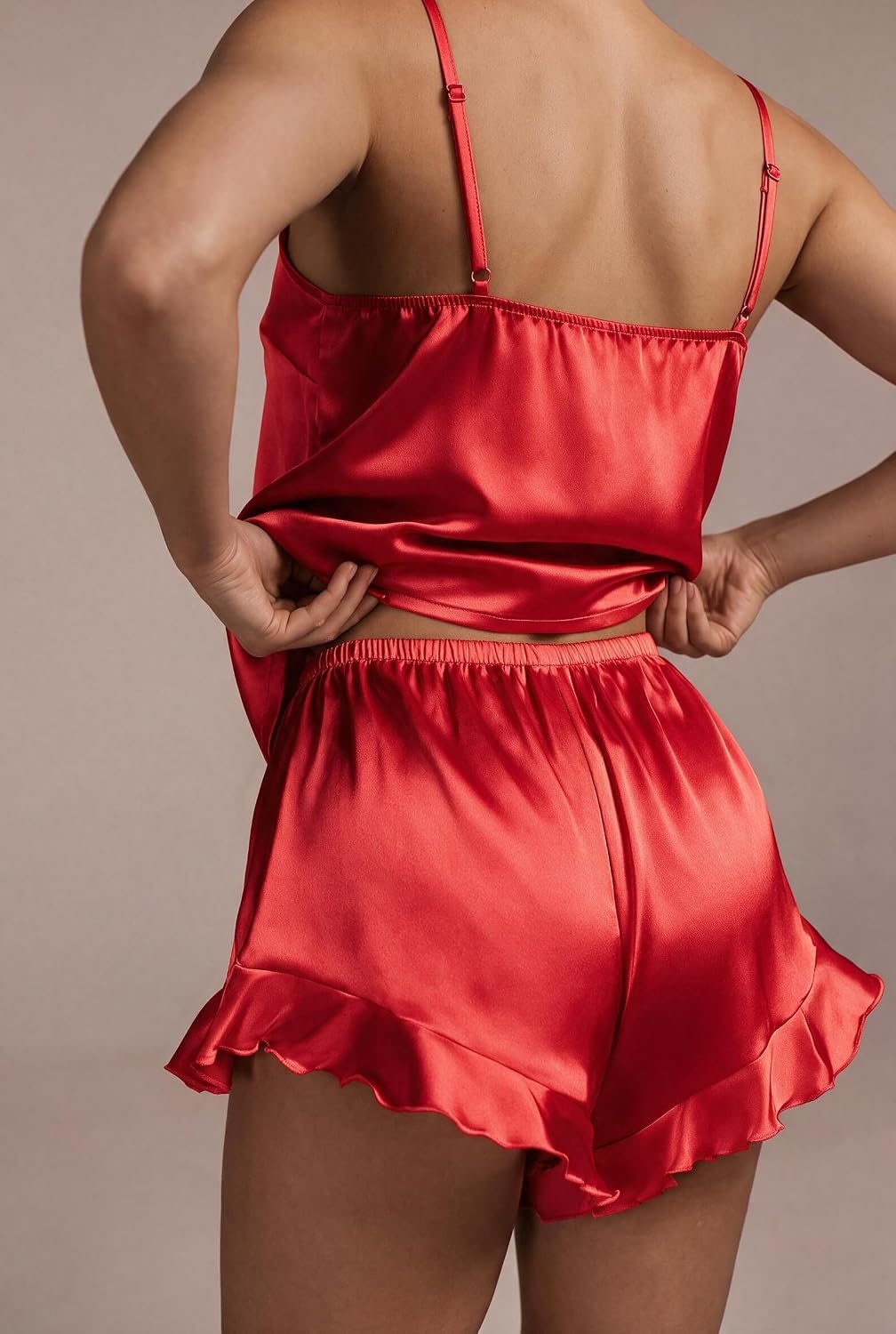 image:imageEkouaer Womens Satin Pajamas Sets Silk Cami Lingerie Pjs SleepwearRed