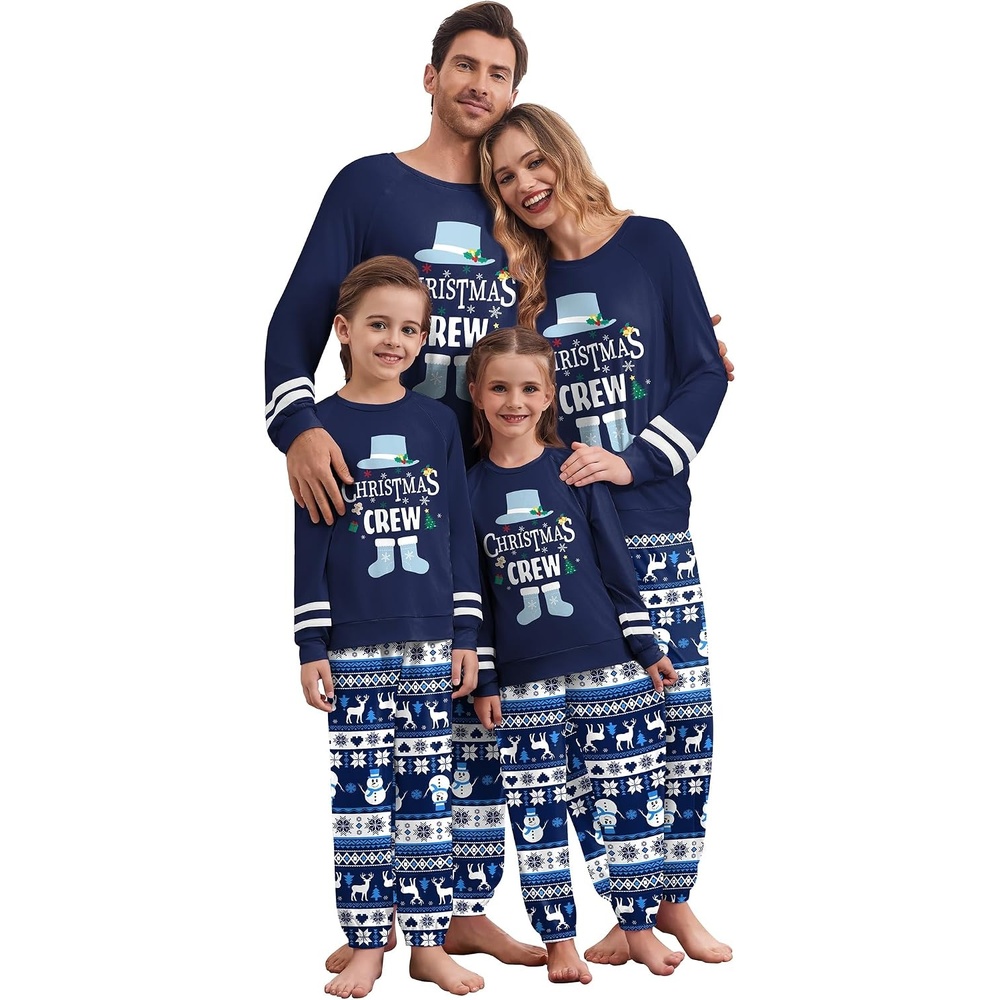 image:imageEkouaer Family Christmas Pajamas Matching Sets Cute Long Sleeve Couple PjsBluechristmas Crew