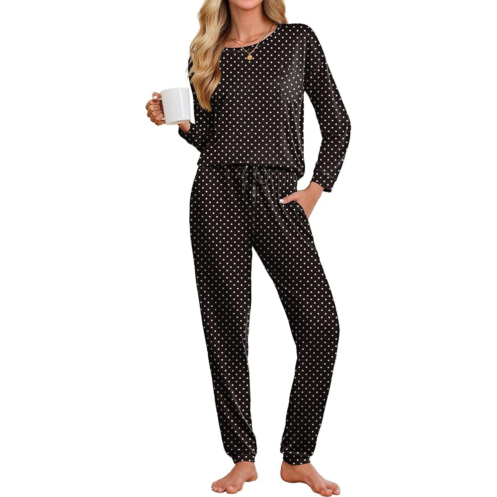 image:imageEkouaer Womens Pajama Sets Long Sleeve Pjs Lounge Sets Joggers with PocketsPolka Dots 1