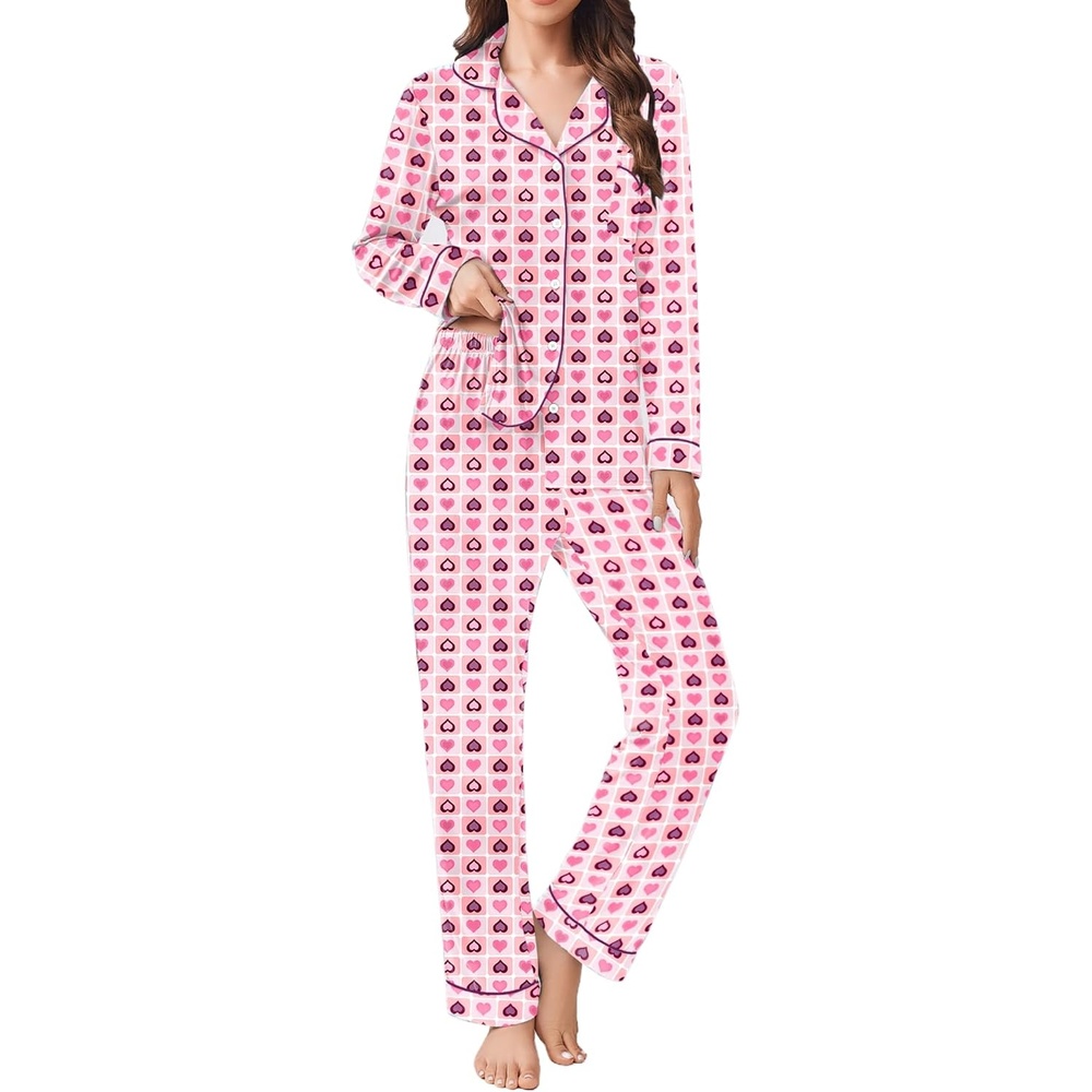 image:imageEkouaer Womens Pajamas Set Button Down Long Sleeve Top amp Pants Lounge SetsLove Hearts