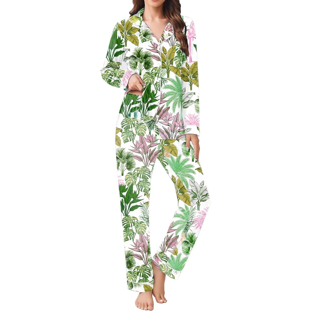 image:imageEkouaer Womens Pajamas Set Button Down Long Sleeve Top amp Pants Lounge SetsTree