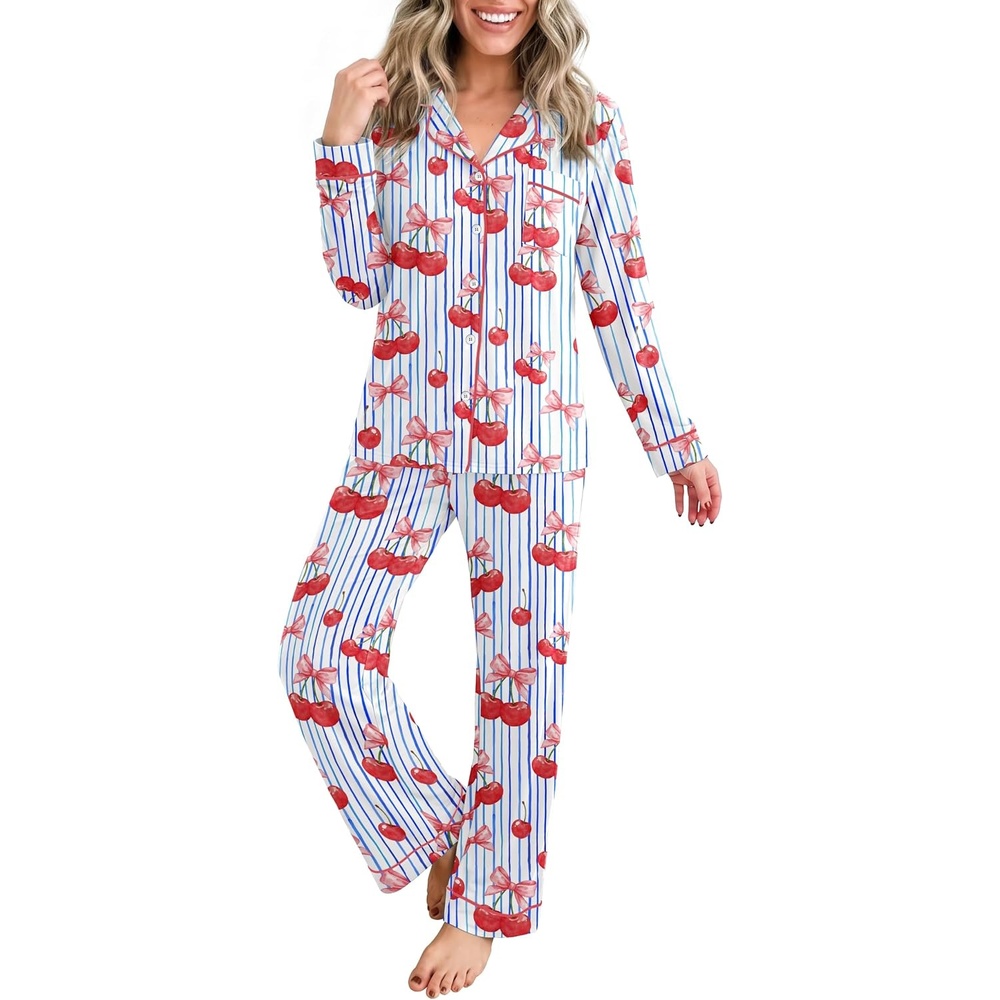 image:imageEkouaer Womens Pajamas Set Button Up Pjs Sleepwear Lounge SetsCherry