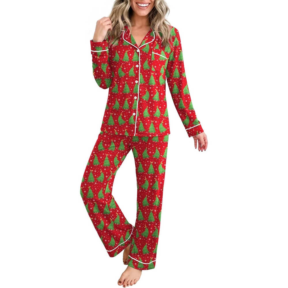 image:imageEkouaer Womens Pajamas Set Button Up Pjs Sleepwear Lounge SetsDancing Tree