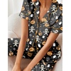 Ekouaer 2 Piece Satin Short Sleeve Pajamas Set Button Down Sleepwear(Halloween Pumpkin Print)