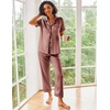 Ekouaer 2 Piece Satin Short Sleeve Pajamas Set Button Down Sleepwear(Light Brown)