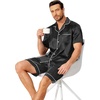 Ekouaer Mens Pajamas Set Silk Satin Pjs Short Sleeve Button Up Lounge Sets(Black Striped)