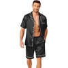 Ekouaer Mens Pajamas Set Silk Satin Pjs Short Sleeve Button Up Lounge Sets(Black Striped)