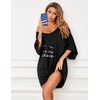 Ekouaer Nightgowns for Women Deep V Neck Sleep Shirt Oversized Night Shirt(Black Letters)