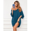 Ekouaer Nightgowns for Women Deep V Neck Sleep Shirt Oversized Night Shirt(Blue Green)
