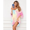 Ekouaer Nightgowns for Women Deep V Neck Sleep Shirt Oversized Night Shirt(Blue Pink Tie Dye)