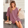 Ekouaer Nightgowns for Women Deep V Neck Sleep Shirt Oversized Night Shirt(Cherry Red)