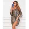 Ekouaer Nightgowns for Women Deep V Neck Sleep Shirt Oversized Night Shirt(Dark Brown Leopard)