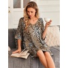 Ekouaer Nightgowns for Women Deep V Neck Sleep Shirt Oversized Night Shirt(Dark Brown Leopard)