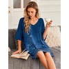 Ekouaer Nightgowns for Women Deep V Neck Sleep Shirt Oversized Night Shirt(Ethnic Print Blue)