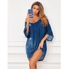 Ekouaer Nightgowns for Women Deep V Neck Sleep Shirt Oversized Night Shirt(Ethnic Print Blue)