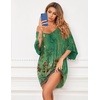 Ekouaer Nightgowns for Women Deep V Neck Sleep Shirt Oversized Night Shirt(Green Flower)