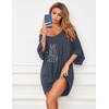 Ekouaer Nightgowns for Women Deep V Neck Sleep Shirt Oversized Night Shirt(Grey Letters)