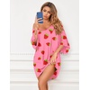 Ekouaer Nightgowns for Women Deep V Neck Sleep Shirt Oversized Night Shirt(Pink Strawberry)