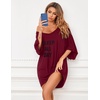 Ekouaer Nightgowns for Women Deep V Neck Sleep Shirt Oversized Night Shirt(Red Letters)