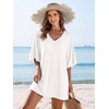Ekouaer Nightgowns for Women Deep V Neck Sleep Shirt Oversized Night Shirt(White)