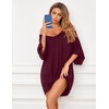 Ekouaer Nightgowns for Women Deep V Neck Sleep Shirt Oversized Night Shirt(Wine Red)