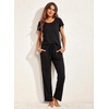 Ekouaer Pajamas for Women Set 2 Piece Comfy Loungewear, Lightweight Pjs Sleepwear, Short Sleeve Top & Long Pants with Pockets(Black)
