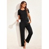 Ekouaer Pajamas for Women Set 2 Piece Comfy Loungewear, Lightweight Pjs Sleepwear, Short Sleeve Top & Long Pants with Pockets(Black)