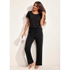 Ekouaer Pajamas for Women Set 2 Piece Comfy Loungewear, Lightweight Pjs Sleepwear, Short Sleeve Top & Long Pants with Pockets(Black)