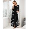 Ekouaer Robes For Women Zipper Front 3/4 Sleeve Housecoats with Pockets(Black Butterfly)