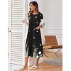 Ekouaer Robes For Women Zipper Front 3/4 Sleeve Housecoats with Pockets(Black Floral)