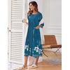 Ekouaer Robes For Women Zipper Front 3/4 Sleeve Housecoats with Pockets(Blue Flower)