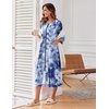 Ekouaer Robes For Women Zipper Front 3/4 Sleeve Housecoats with Pockets(Dark Blue Tie Dye)