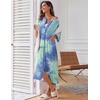 Ekouaer Robes For Women Zipper Front 3/4 Sleeve Housecoats with Pockets(Green Tie Dye)