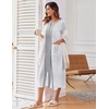 Ekouaer Robes For Women Zipper Front 3/4 Sleeve Housecoats with Pockets(Grey White Stripe)