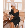 Ekouaer Robes for Women Waffle Knit Kimono Bathrobe Loungewear with Pockets(Black)