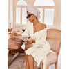 Ekouaer Robes for Women Waffle Knit Kimono Bathrobe Loungewear with Pockets(Cream)