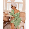 Ekouaer Robes for Women Waffle Knit Kimono Bathrobe Loungewear with Pockets(Floral Green)