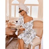 Ekouaer Robes for Women Waffle Knit Kimono Bathrobe Loungewear with Pockets(Floral White)