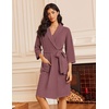 Ekouaer Robes for Women Waffle Knit Kimono Bathrobe Loungewear with Pockets(Gray Purple)