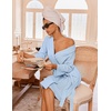 Ekouaer Robes for Women Waffle Knit Kimono Bathrobe Loungewear with Pockets(Light Blue)